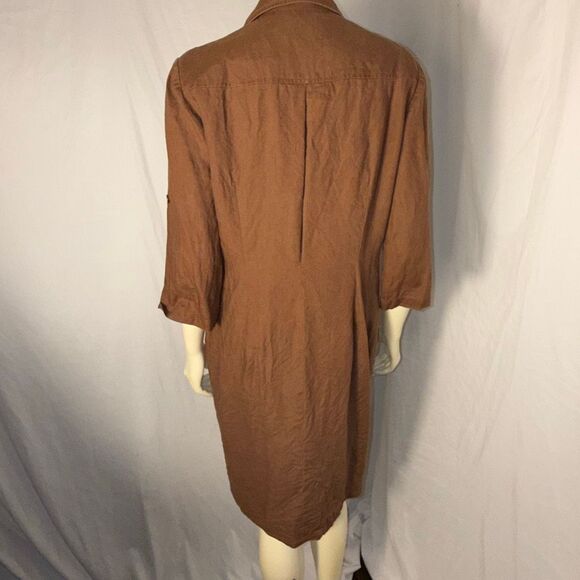 Vintage Maggy Linen Button-Front Utility Shirt Dress/Duster – Chestnut Brown, Si - Picture 7 of 13